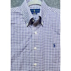 Ralph Lauren Mens M Purple Window Pane Plaid 100% Cotton Stretch Long Sleeve